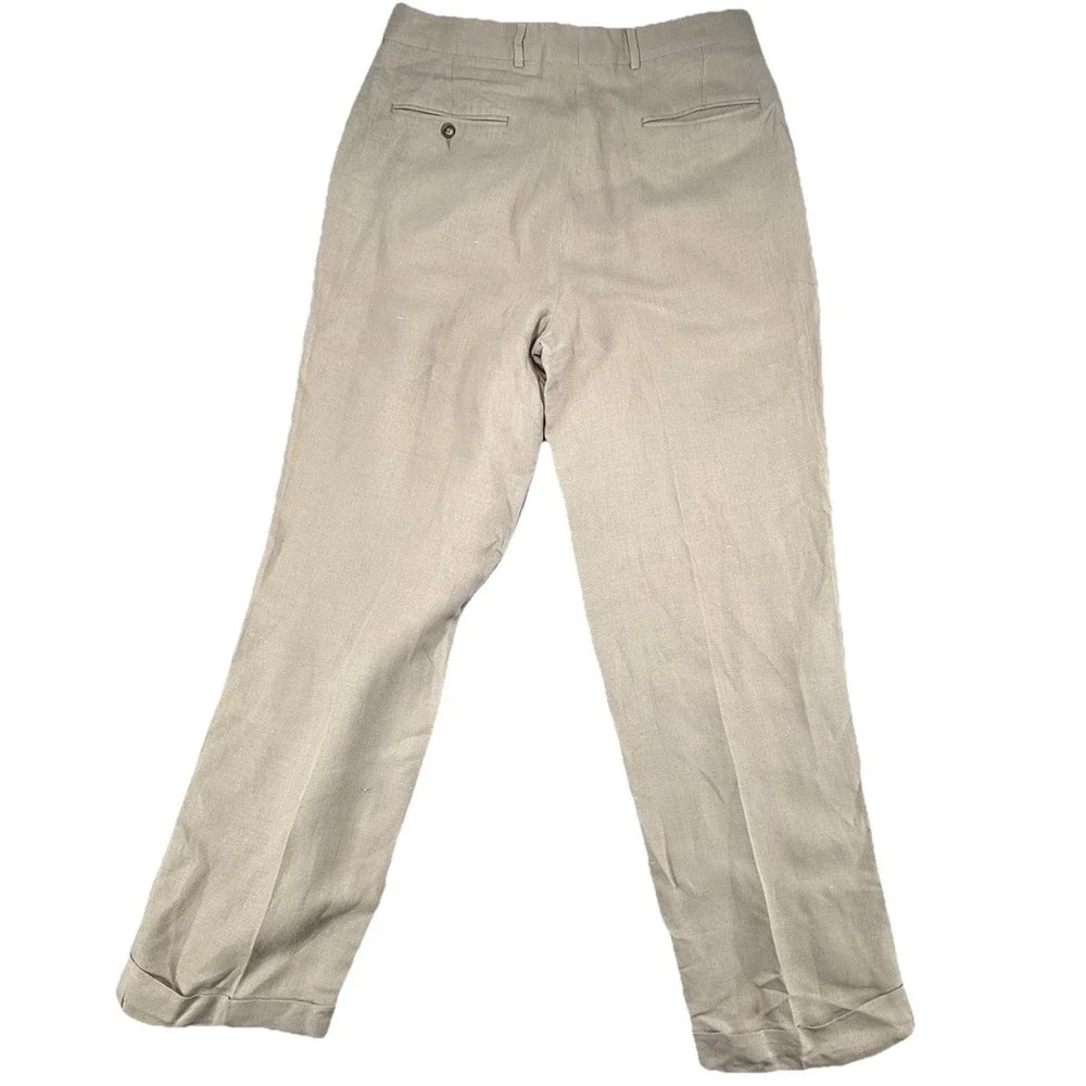 Corbin OTC Pants Mens 34 Khaki Irish‎ Linen Viscose Blend Pleated Cuffed